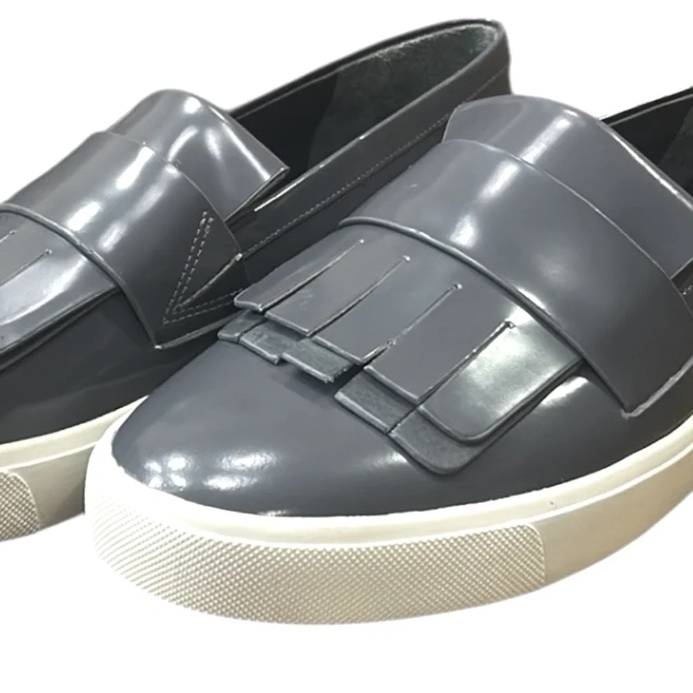 Vince Women’s Gray Patent Leather Coventry Slip On Kiltie Loafers Size 7